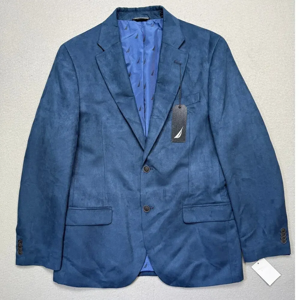 Nautica Men's Modern-Fit Solid Herringbone Tweed Sport Coat Bright Blue 46R $295